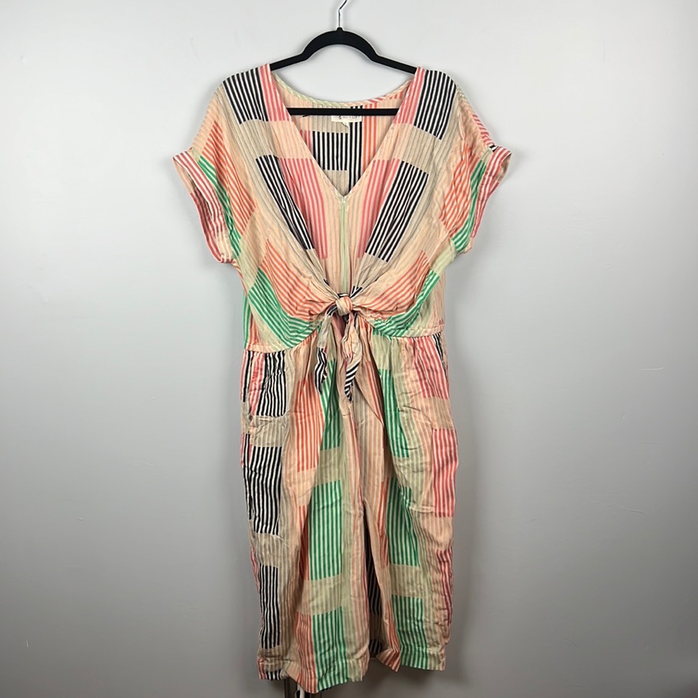 Loft v neck tie front coral midi dress size large